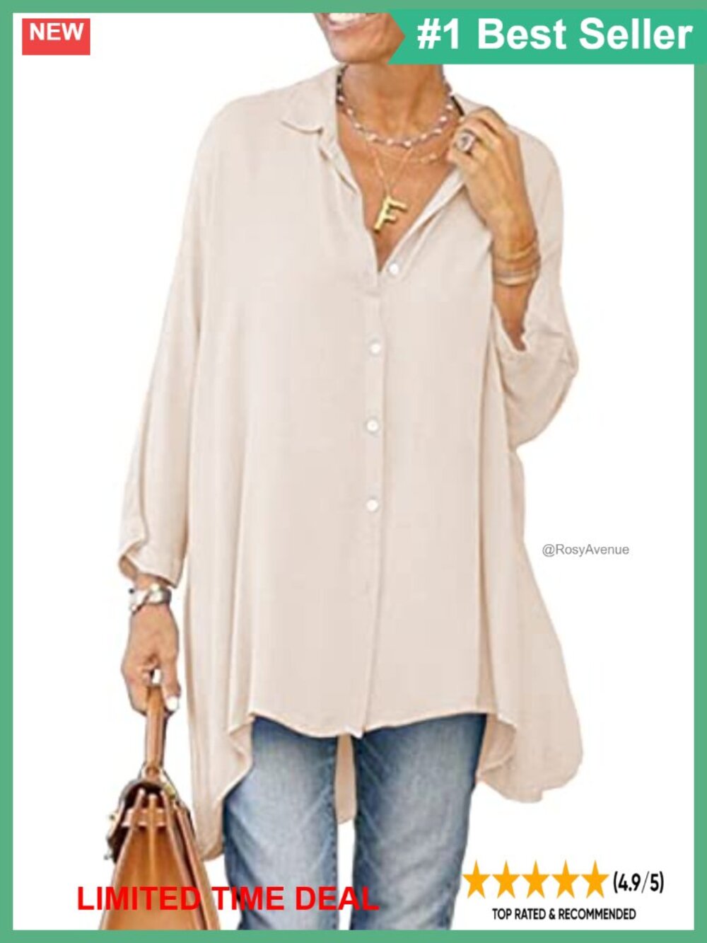 Oversized Button Down Long Sleeve Blouse High Low Hem Flowy Tunic Top